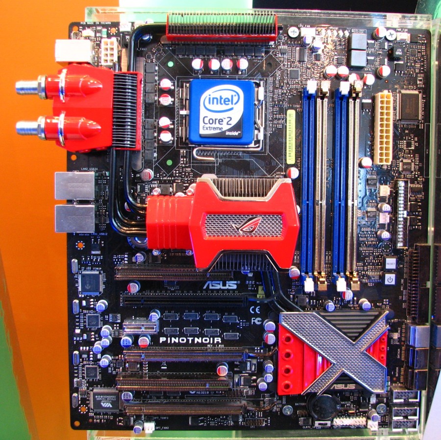 Asus board with liquid coolant connectors