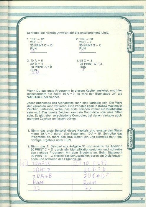 Variable assignments and calculations