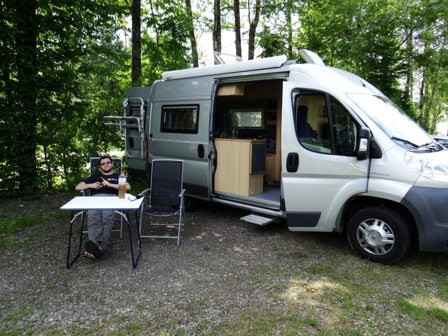 Relaxing in front of the van